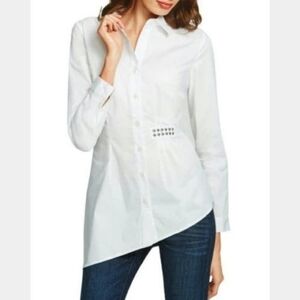 Cabi 975 Chic Embellished White Cotton Blend Asymmetrical Top Blouse NWT $98